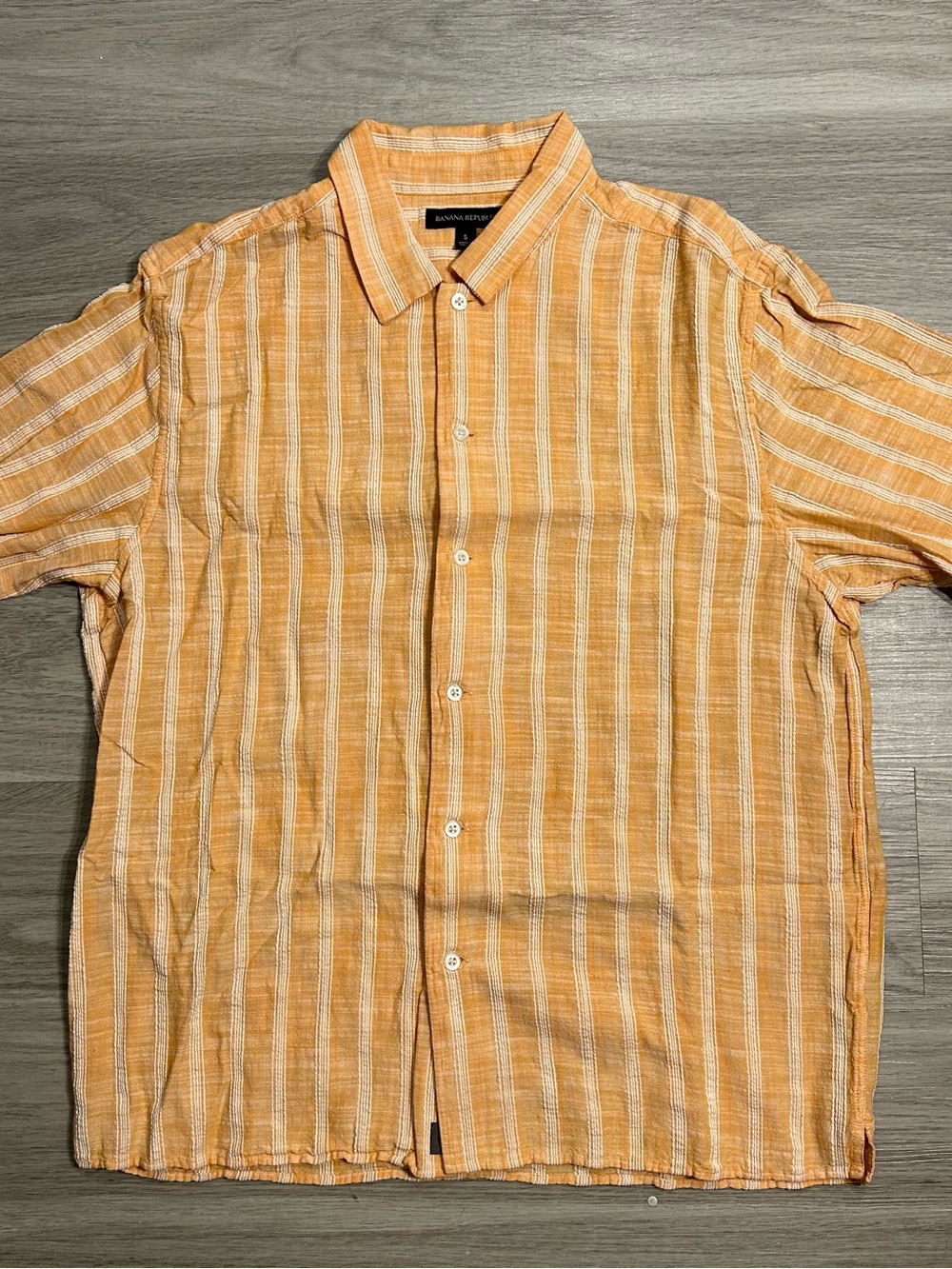 Banana Republic Orange Striped Linen Blend Short-Sleeve Shirt